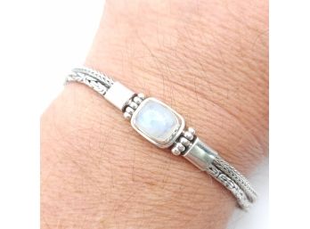Sterling Silver Double Chain Moonstone 7' Toggle Clasp Bracelet 17.54g