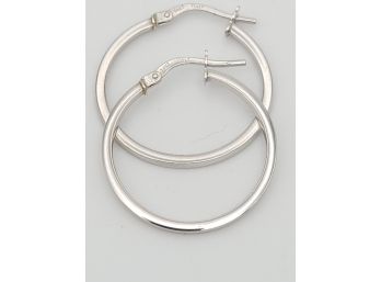 14k White Gold  1' Hoop Earrings Italy