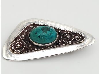 Vintage Sterling Silver Hand Crafted 1.5' Turquoise Brooch Pin Israel