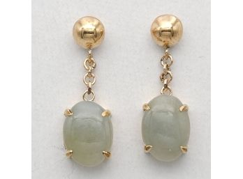 18k Yellow  Gold  Pale Green Jadeite Stone Drop Earrings