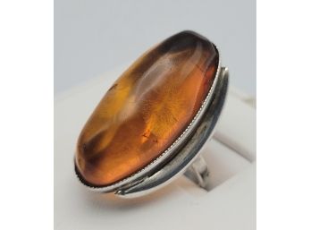 Vintage Sterling Silver 1 1/8' Amber Statement Ring