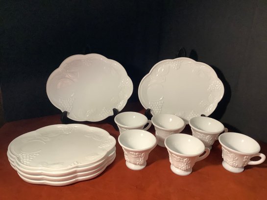 Milk Glass Set Luncheon Plates & Matching Cups