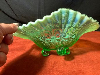 Green Glass Footed Fruit Bow/Server