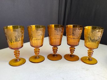 Amber Etched Wine Glasses