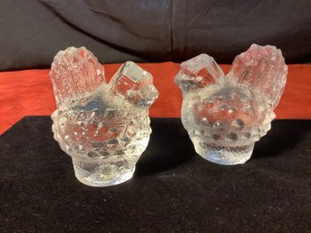 MCM Pukeberg Swedish Art Glass Hens-Matching Pair