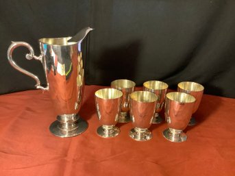 Silver Plate Pitcher With Cups