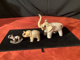 Soap Stone Carved Elephant & Oyster Shell Elephant Trunks Up