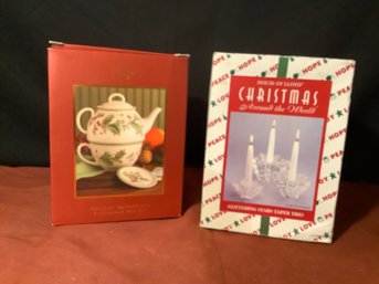 New Lenox Holiday Gathering Stackable Tea Set In Box & New Star Candle Holders