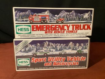 Hess Sport Utility Vehicle And Motorcycles And Emergency Truck With Rescue Vehicle
