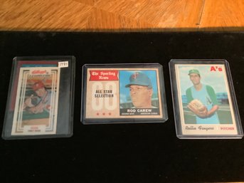 Baseball Cards Pete Rose, Rod Carew, Rollins Fingers