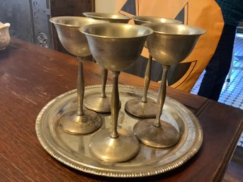 5 Pieces Of  Silvercraft Stemmed  Wine Goblets