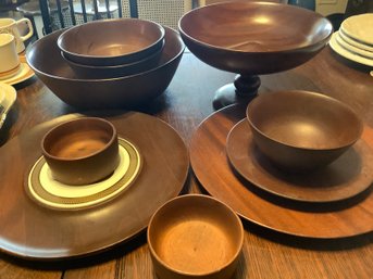 Hand Wood Turned Serving Ware Service For 12