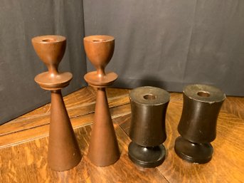 Hand Wood Turned Candle Holders- 2 Pair By Rosario