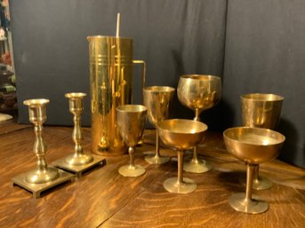 Service For 12 -Brass Martini Pitcher With Stemmed Drinkware & More
