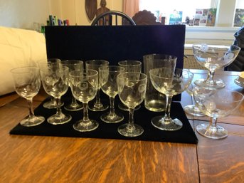 Etched Glassware Including Over 8 Etched Cordials, 4 Water Goblets & More! Late Addiiton Added 4 Water Goblets
