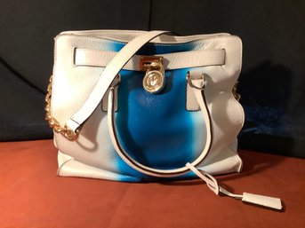 Michael Kors  Blue & White Spray Handbag/tote Pocketbook With Outer Bag