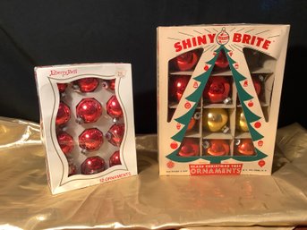 Vintage Shiny Brite Glass Ornaments In Box & Liberty Bell Ornaments Made In New  York