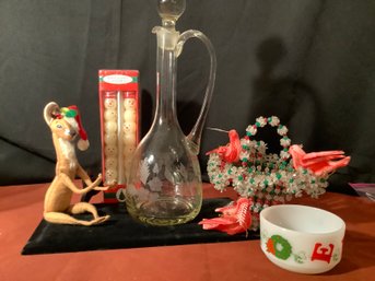 Table Decor Including Wine Decanter, Snowman Candles & More