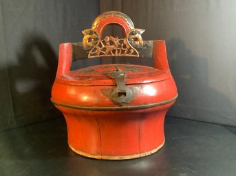 Antique Chinese Handmade Wedding Basket W Gilt Dragons