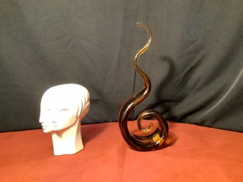 Marble Sculpture & Spiral Sculpture Abstract  Blown Art Glass