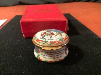 New-Halcyon Days Intricate Enamel Christmas Box Made Bilston, England - Theme Good King Wenceslas
