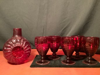 Ruby Red Goblets With Ruby Red Glass Votive- Vintage