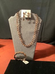 New W Tags Necklace, Bracelet & Earrings-Bronze Color