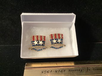 Patriotic American Flag Pins In Crystals-Pair