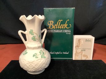 Belleek Harp Vase Numbered Limited Edition In Box W/ Tag