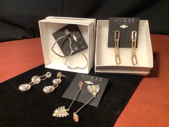 5 Pair Of Earring & Earrings By Guess On Cards-See Description