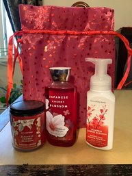 NEW Bath & Body Works Japanese Cherry Blossom Candle, Hand Soap & Shower Gel Gift Set