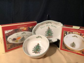 NEW-Spode Christmas Bless This Home  Tray &  Individual Serving Dish