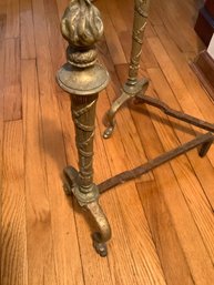 Brass Andirons In The Empire Style W/Flame Finials