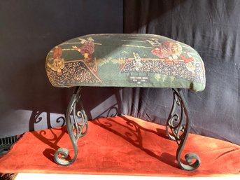 Wrought  Iron Legged Stool Covered In Fabric