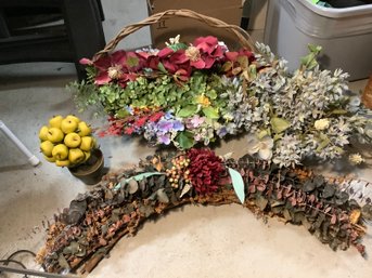 Floral Arrangements Including Basket Filled With Artificial Flowers