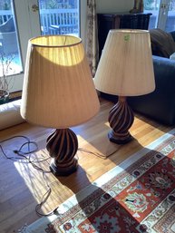 Matching Pair Of Wood Swirled Lamps