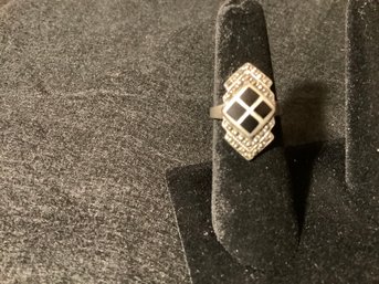 Sterling Silver Marcasite & Onyx Ring