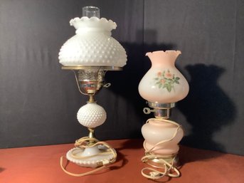 Hobnail Milk Glass Lamp & Vintage Hurricane Parlor Lamp