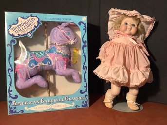 New In Box American Carousel Pink Baby Doll On Stand