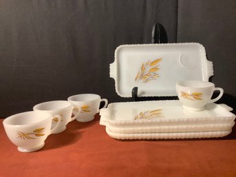 Vintage Milk Glass Style-Anchor Hocking Cups & Trays-Nice Set