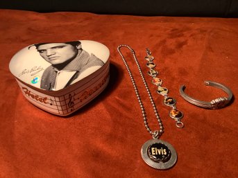 Collector Elvis  *Rare Heart Bracelet* , Photo Bracelet, Elvis Necklace &  Elvis Jewelry Box