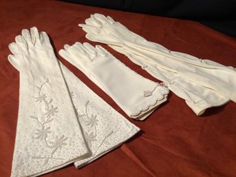 Vintage Hand Beaded Gloves, Hand Stitched Gloves & Elbow Length Gloves