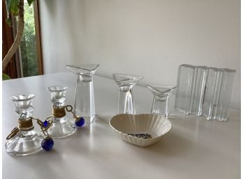 BELEEK CHINA AND A SELECTION OF CANDLEHOLDERS