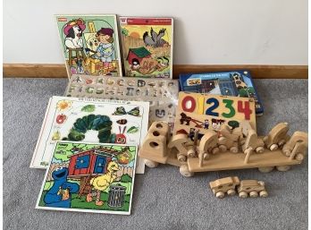 Wood Toy Truck And Puzzles