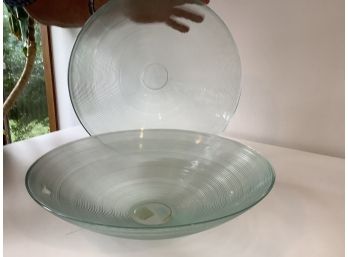 2 VERY LARGE GREEN SERVING BOWLS