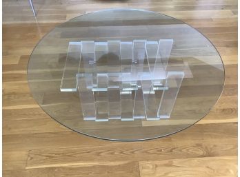 Round Glass Top Table With Lucite Base.