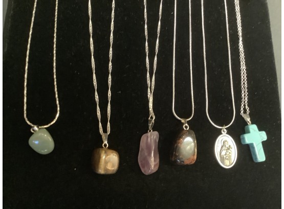 6-Sterling Silver Chains With Pendants