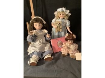 Grouping Of 3  Porcelain Dolls- See Details