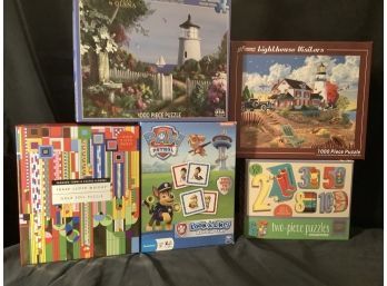 Assorted Puzzles Including Frank Lloyd Wright Gold Foil Puzzle & More