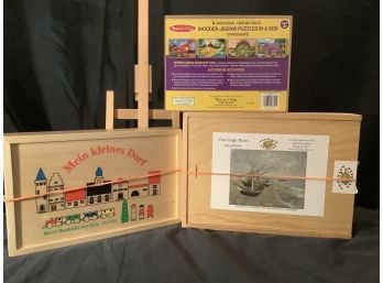 3 Wooden Puzzles In Wood Crates